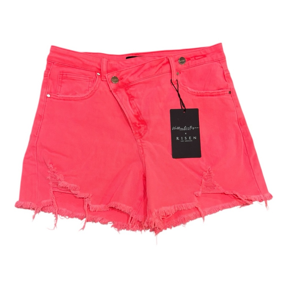 NWT Women's Vibrant Coral Distressed Shorts With Raw Bottom Hem
